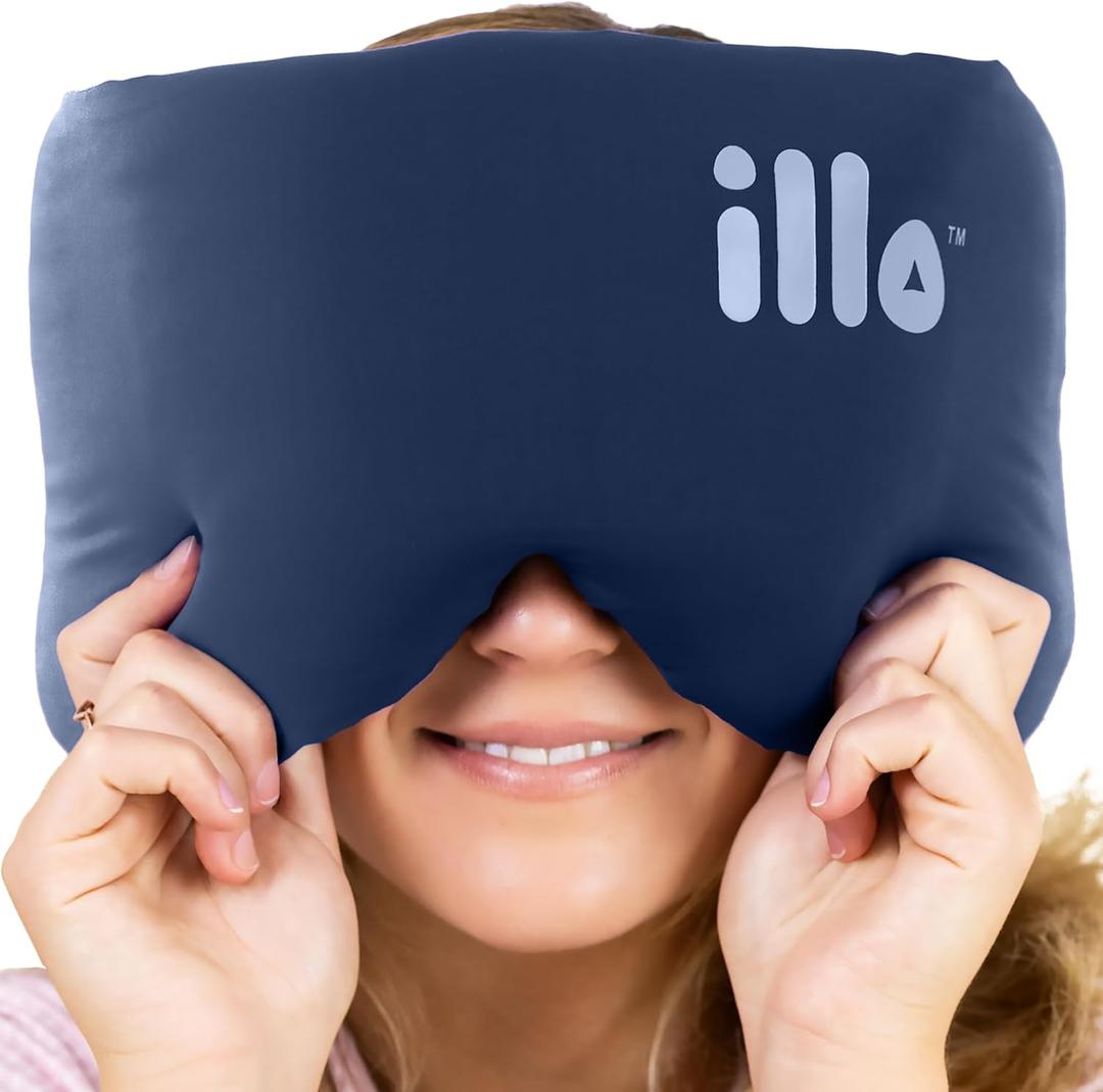 Illo Wearable Pillow Sleep Mask | Blackout Weighted Eye Mask for Sleeping Napping & Side Sleepers | Soft Mulberry Silk Blend Patented Light Blocking for Travel Bed Camping Airplane Work | Women & Men (Midnight Blue)