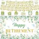 Retirement Party Decorations Sage Green Gold Happy Retirement Banner Leaf Backdrop Goodbye Hanging Swirls Decor for Men Women Pastor Employee Coworker Teacher Appreciation Labor Day Farewell Supplies