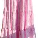 Milumia Women's Striped Bow Print Tiered Layered Long Skirt Summer Vacation Flowy Maxi Skirts (Pink, S)