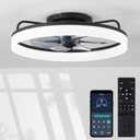 zouzai Low Profile Ceiling Fans with Lights and Remote, Fandelier Ceiling Fan Flush Mount, 3000K-6500K Smart Bladeless LED Fan Light, Black Modern Ceiling Fans with Lights for Bedroom (Style 4)
