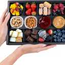 Disposable 8-Compartment Pastry Box with Lids, 10PK Black Divided Bakery Treat Box with Dip Holder for 4-6 Persons, Paper Serving Tray Takeout 12.5x9.3x2in (Balck-window)
