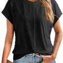 Dokotoo Spring Tops for Women 2025 Cap Sleeve Side Ruched Summer Tops for Women Trendy Women Clothing (Black, S)