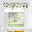 2 x Sage Green Eucalyptus Leaves Curtain Valance for Windows Watercolor Window Treatments 1 Panel Short Curtains for Kitchen Windows Bathroom Bedroom,42 x 12 Inch