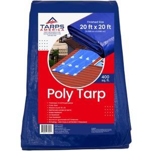 20x20 Blue Tarp  Waterproof Roof Tarp with Grommets, 5 Mil Thick Poly Cover for Emergency Roofing, Camping, Construction, Weather Protection  UV Resistant, Tearproof, Durable  Tarps America