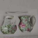 Ceramic Sugar and Creamer Set, 3 Piece Set with Cream Pitcher, Sugar Bowl, Sugar Set with Lid and Spoon (Green)