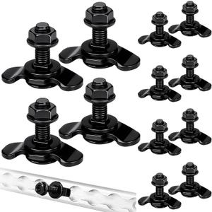 Frienda 12 Pcs L Track Double Stud Lug M8 x 30mm Tie Down Mounting Bolts for Heavy Duty Anchor Points Threaded Stud Fittings Accessories for Rv ATV Truck Bed Trailer Cargo Control Rails Black