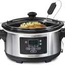 Hamilton Beach Portable 6 Quart Set & Forget Digital Programmable Slow Cooker with Lid Lock, Temperature Probe, Dishwasher Safe Crock & Lid, Stainless Steel (33969A)