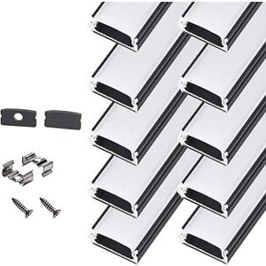 StarlandLed Black 10 Pack 2Meter/6.6ft LED Aluminum Track Diffusers Housing with End Caps and Mounting Clips for LED Flexible Strip