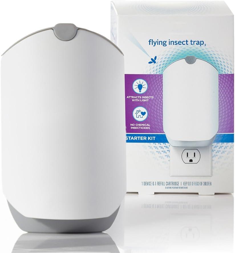 Flying Insect Trap for Indoors, Light Trap, Captures Fruit Flies, Gnats, Houseflies,1 Starter Kit + 1 Refill Cartridges