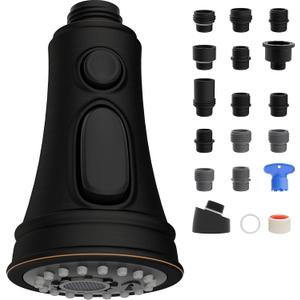 Hibbent Kitchen Faucet Head Replacement, NSF/ANSI/CAN 61 & CUPC Certified, 3 Function Pull Down Faucet Sprayer Nozzle - 15 Adapters Compatible with Moen, Delta, Kohler, Oil-Rubbed Bronze