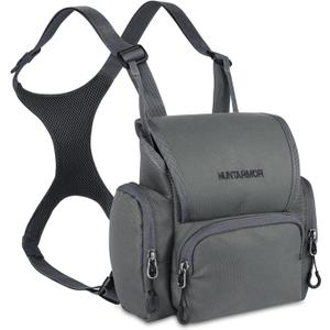 Binocular Harness Chest Pack, Hunting Bino Harness with Rangefinder Pouch & Binoculars Bag, Lightweight Portable Binocular Pack for Hunting, Hiking and Shooting (Dark Grey)