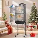 DWVO 62-inch Metal Bird Cage: Bird Cage Spacious for Cockatiels, Parrots, Pigeons, Lovebirds, Features Roof Access and Rolling Stand Black