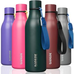 BJPKPK Insulated Water Bottles, 18 oz Stainless Steel Metal Water Bottle with Strap, BPA Free Leak Proof Jugs, Mugs, Flasks, Reusable Thermal Flasks for Sports & Travel, Army Green