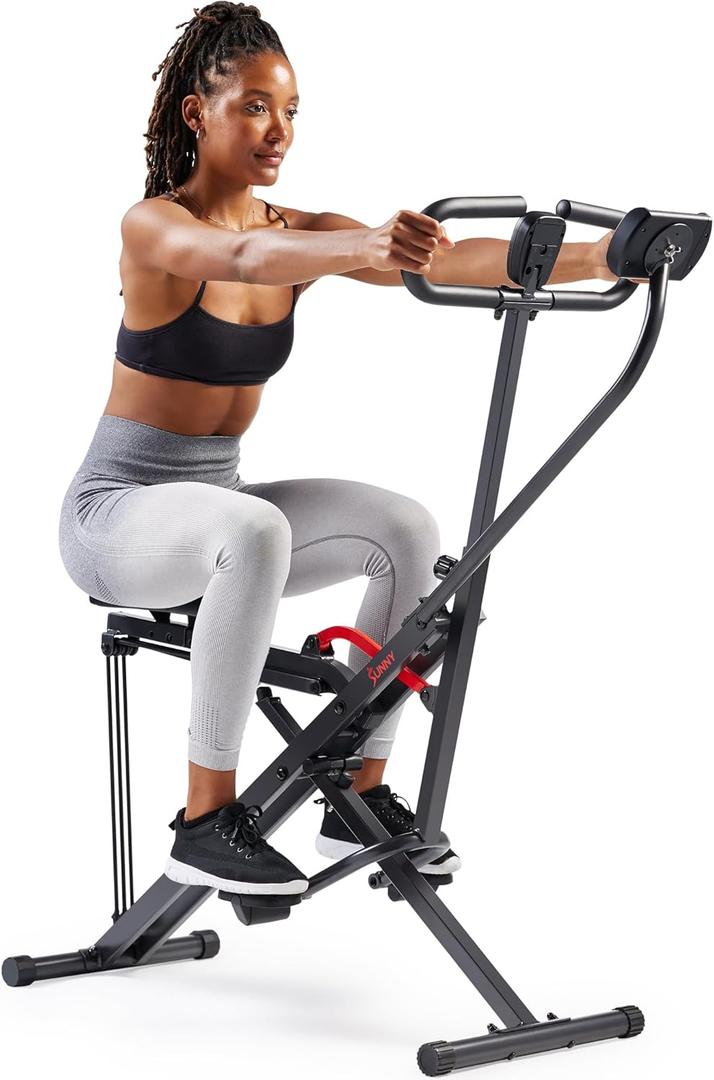 Sunny Health & Fitness Smart Upright Row-N-Ride Trainer w/Adjustable Resistance, Foldable Home Exercise Equipment for Arm, Glute & Leg Training, Free SunnyFit App Bluetooth Connect, Optional in Colors (Black)
