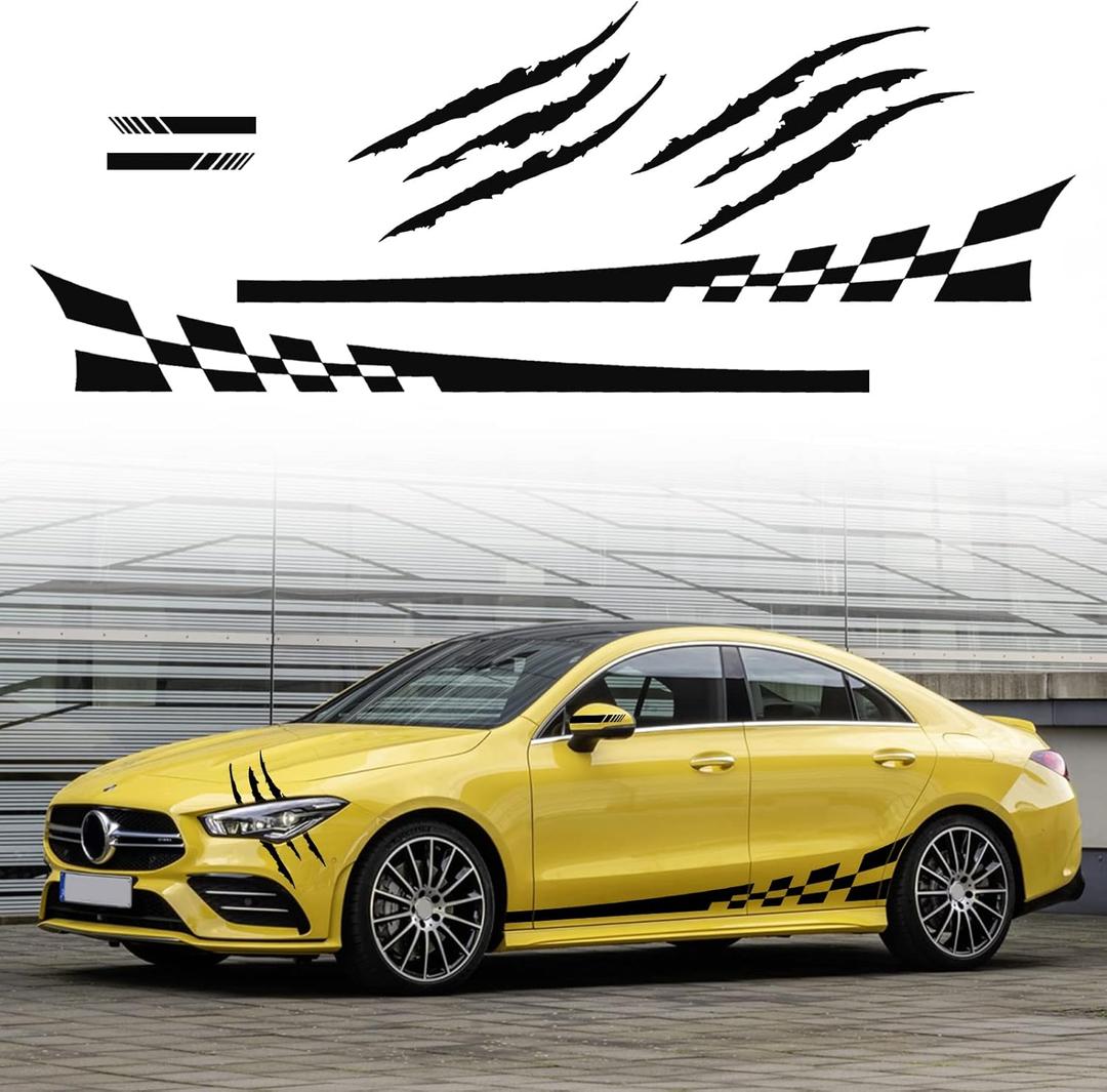Universal Car Side Skirt Claw Mark Headlight Exterior Rear Mirror Vinyl Decal Body Side Sports Racing Stripe Graphic Stickers DIY Modified Decoration Accessories NJ044 Black (6Pcs)