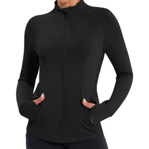 Workout Jackets for Women Lightweight Running Sweat Jackets Full Zip Up Exercise Yoga Athletic Clothes with Pockets (XX-Large, Black)