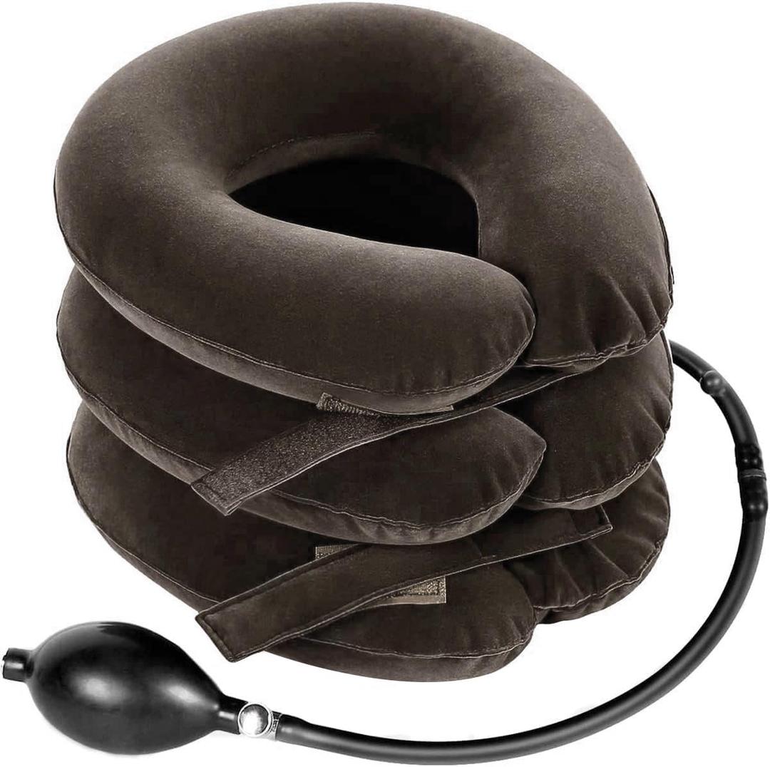Cervical Neck Traction Device for Instant Neck Pain Relief - Inflatable & Adjustable Neck Stretcher Neck Support Brace, Neck Traction Pillow for Home Use Neck Decompression (Classic Gray)
