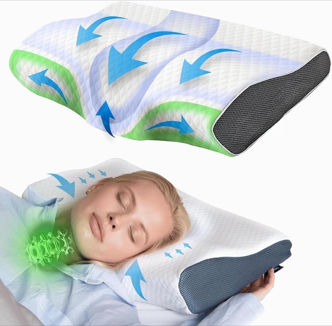 Derila Cervical Neck Pillow for Sleeping - Ergonomic Neck Support Pillow for Back, Stomach, Side Sleeper Contour Memory Foam Pillows for Shoulder Relief 12.2" x 16.9" x 3.14"