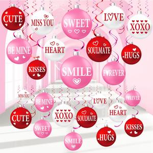 54 Pcs Valentine's Day Hanging Decorations Set Hanging Foil Swirls Decor Ball Ornament Ceiling Decorations for Valentines, Anniversary, Birthday Party Supplies(Red Pink White)