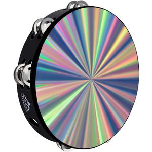 EASTROCK Radiant Tambourine Hand Held Drum 10 Inch Double Row Jingles Reflective Tambourine Musical Instrument for Kids Adults Church KTV Party