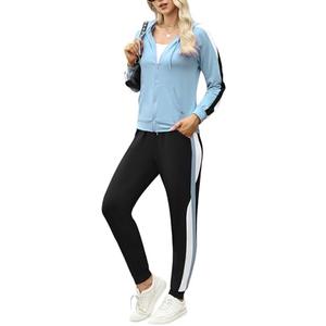 Marvmys Women's 2 Piece Tracksuit Set Full Zip-Up Hoddie Sweatsuits Color Block Jogging Suits with Pockets, Small Light Blue