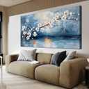 Canvas Wall Art Decor Vintage Coastal Wall Art Decorations White Flower Wall Art Prints Wall Art Pictures for Living Room Canvas Art Wall Decor Sunset Artwork for Walls Bedroom Office Decor 20" X 40"