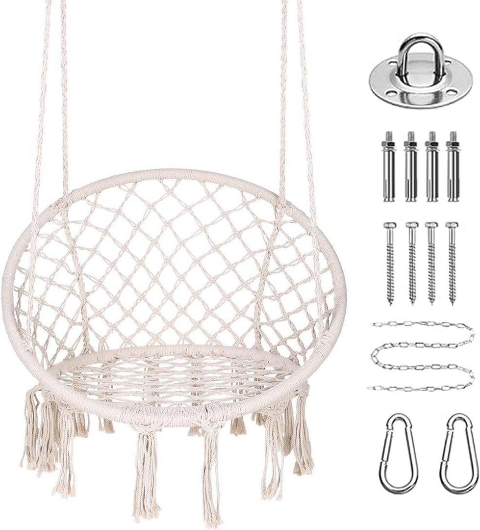 Goutime Hammock Swing Chair Macrame Boho Hanging Chairs (Large Beige)