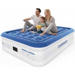 Queen Air Mattress with Built-in Pump, 18" Raised Comfort, 48Hr Leak-Proof Test, Upgraded Honeycomb Pillar Design, Supports 800 lbs, 3-Min Inflation-Inflatable Bed for Home Guests & Camping (Blue)