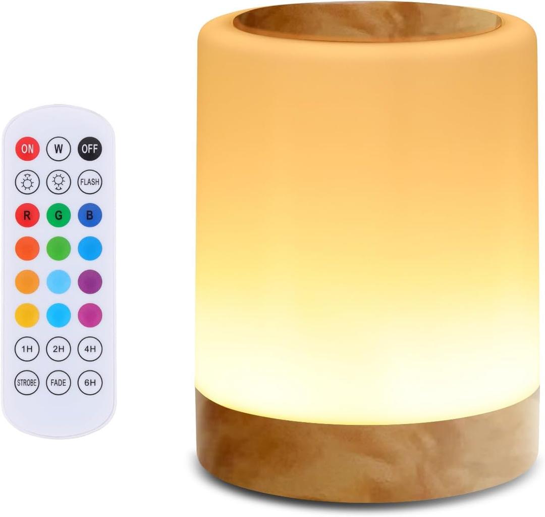 OORUN Touch Bedside Table Lamp,13 RGB Colors & 5 Brightness, USB Rechargeable Desk Lamp, Remote Control Dimmable Night Light with RGB Color Changing,Portable Lamp for Baby, Bedroom, Living Room (Amber pattern)