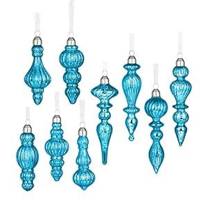 Glass Christmas Ball Drop Finial Ornaments Holiday Trees Wreaths & Garland Decor Blue Color (9 Pieces)