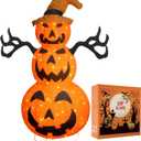 3.9 FT Pre-Lit Halloween Pumpkin Decorations Outdoor for Porch, Plug in 120 Orange LED 8 Twinkle Modes Light Up Pumpkin Decorations with Witch Hat, Pop Up Jack-o-Lantern Indoor Halloween Decor