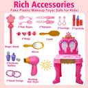 Toddler Vanity Magic Makeup Set Table & Chair Girl Toy Automatically Mirror with Music Light Pink Toys for 2 3 4 Year Old Girl Hair Salon Pretend Play Princess Dress Up Playset Valentine Gift age 3-5