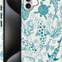 Case for iPhone 16 Plus,Coral Reef Whale Turtles Blue Green Phone Case Slim Silicone Shockproof Cover for Girls Women（Frosted & Durable）