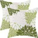 CXMEIFLY Sage Green White Summer Outdoor Pillow Covers 18x18 Inch Set of 2 Olive Green Dahlia Floral Decor Throw Pillows Modern Geometry Flower Decorative Cushion Cases for Sofa Couch Bed Decorations