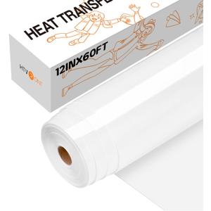 HTVRONT Heat Transfer Vinyl White Iron on Vinyl-12 x 60FT White HTV Vinyl Roll Easy to Cut & Weed for Heat Vinyl Design