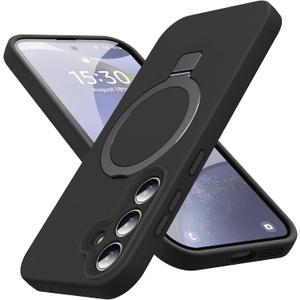 Mag-Ring for Galaxy S24 Plus Case, Liquid Silicone [Moisturizing Factor] Exreme Soft Slim Phone Case with Stand [Compatible with MagSafe] for Samsung Galaxy S24 Plus 6.7" Men Women, Black