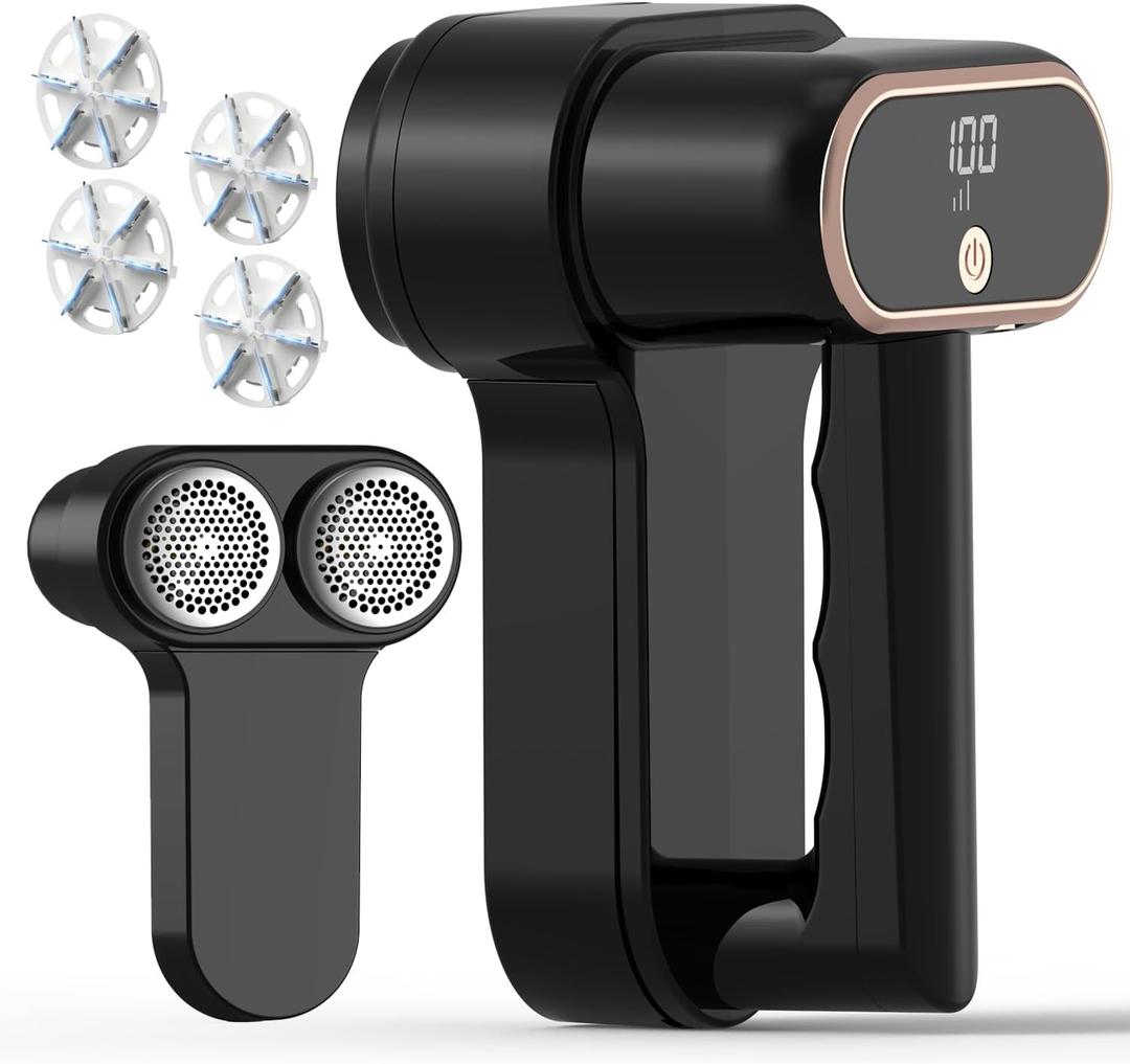 Dual Motors Rechargeable Fabric Shaver,3-Speed Lint Remover for Clothes Sweat & Furniture Couch,Eliminates Fuzz & Pilling,Electric Lint Shaver with LED Display & Type-C Fast Charging Port - Black