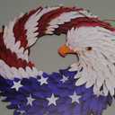 1 Pcs 4th of July Patriotic Door Sign 250th Anniversary Eagle Wreath Decorations Patriotic Door Hanger American Rustic Wooden Plaque for Wall Front Porch Memorial Day Decor