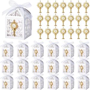 Lewtemi 50 Sets First Communion Favors Baptism Favors Boxes Include Alloy Chalice Charms and White Pearl Paper Favor Boxes for First Communion Baby Showers Church Religious Celebrations Decor Supply