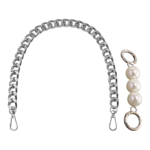 2 Pcs Chunky Purse Chain Handles and Pearl Handbag Chain Extender Hand Bag Replacement Chains Purse Strap Extender Chain Short Metal Handbag Handles Decorative Bag Extension Chain with Buckles Silver
