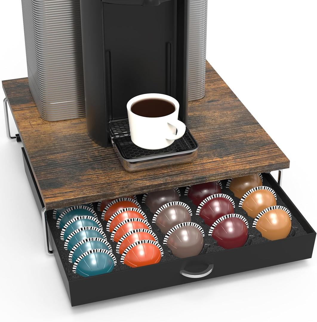 DecoBrothers Supreme Vertuoline Drawer, Holds with 30 Big or 60 Small Vertuoline Pods, Rustic Brown (60 pcs Capacity)