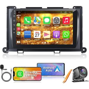 4G+64G Car Radio for Toyota Sienna 2011-2014, Wireless Carplay&Android Auto with Android 13 Support Bluetooth/Voice Control/GPS/WiFi/Back-up Camera/SWC/FM, 9 Inch IPS Touch Screen for Sienna