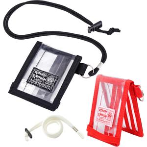 Rough Enough Clear ID Badge Holder Card Wallet with Lanyard 2 Pack Black Red, PVC, Water-Resistant, for Work Travel