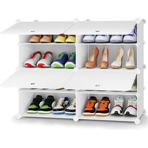 HOMIDEC Shoe Rack, 4 Tier Shoe Storage Cabinet 16 Pair Plastic Shoe Shelves Organizer for Closet Hallway Bedroom Entryway (White)  2 by 4