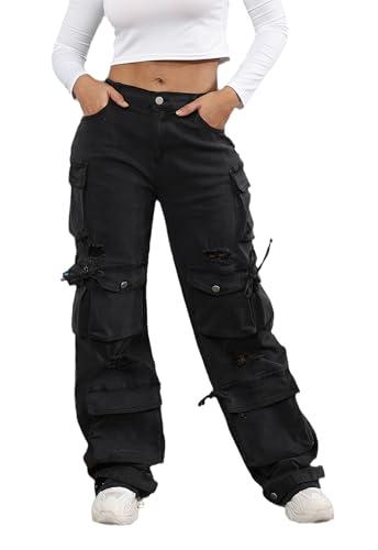 Ryehack Women’s Baggy Jeans Y2k Cargo Jeans Casual High Waist Baggy Denim Cargo Pants with Pockets Streetwear, 3XL