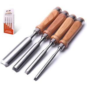 4 Pieces Wood Chisel Set for Woodworking, Professional Wood Chisel Tool Carpenter Gouge CR-V Steel Semi-Circular Edge Sharp Blade 8mm(1/4")/12mm(1/2")/18mm(3/4")/25mm(1") (Full Size-4PCS)