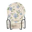 PaChyLuu Coasters Set of 6 with Holder, Small Blue Flowers Absorbent Woven Drink Cup Coasters Home Decor Tabletop Protection, 4 Inches