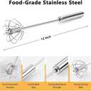 2 Whisks, 12-inch Push-Push Semi-Automatic Stainless Steel Mixer, Rotary Kitchen Cooking Tools, Milk Frother