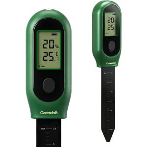 Grenebo 3-in-1 Soil Moisture Meter, Digital Plant Water Meter, Temperature & Sunlight Intensity Sensor, LCD Display Soil Tester for Gardening, Farming, Plant Care, Indoor & Outdoor PlantsGreen