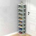 KOCASO Tall Narrow Vertical Shoe Rack, 9 Tier Space Saving Shoe Shelf Plastic Shoe Rack Free Stackable Shoe Organizer for Entryway, Living Room, Doorway, Closet, Bedroom, Corner, Blue